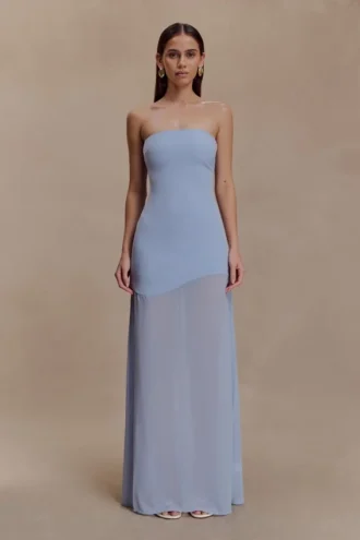 Mason Crepe And Chiffon Maxi Dress – Powder Blue
