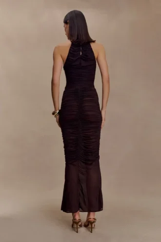 Matilda Ruched Mesh Maxi Skirt – Chocolate
