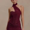 Mattea Diamante Mini Dress With Scarf – Plum Mattea Diamante Mini Dress With Scarf – Plum