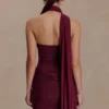 Mattea Diamante Mini Dress With Scarf – Plum Mattea Diamante Mini Dress With Scarf – Plum