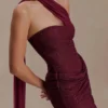 Mattea Diamante Mini Dress With Scarf – Plum Mattea Diamante Mini Dress With Scarf – Plum