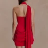 Mattea Slinky And Mesh Mini Dress With Scarf – Red Mattea Slinky And Mesh Mini Dress With Scarf – Red