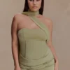 Mattea Slinky And Mesh Mini Dress With Scarf – Sage Mattea Slinky And Mesh Mini Dress With Scarf – Sage