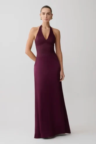 Maura Taffeta And Satin Maxi Dress – Wine
