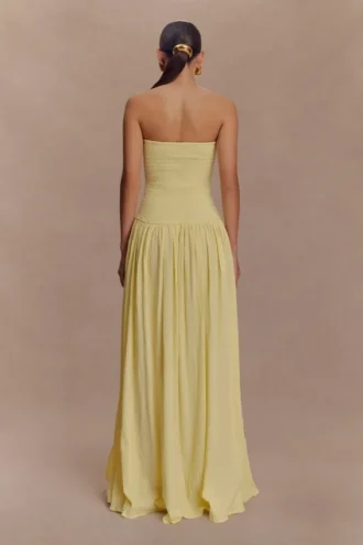 Maureen Cotton Shirring Maxi Dress – Lemon