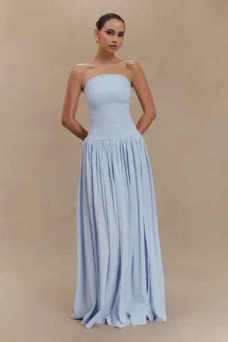 Maureen Cotton Shirring Maxi Dress – Powder Blue