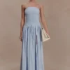Maureen Cotton Shirring Maxi Dress – Powder Blue