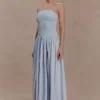 Maureen Cotton Shirring Maxi Dress – Powder Blue