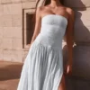 Maureen Cotton Shirring Maxi Dress – Powder Blue