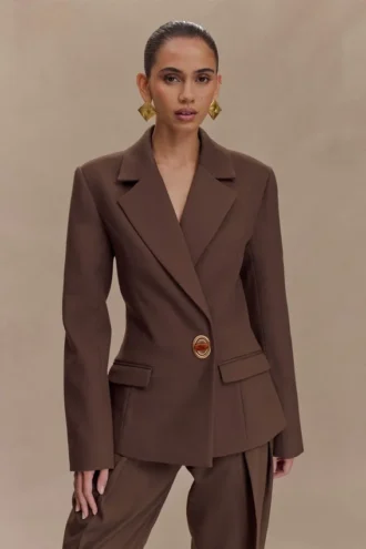 Max Cinched Waist Blazer – Chocolate
