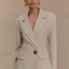 Max Cinched Waist Blazer – Ivory Stone Max Cinched Waist Blazer – Ivory Stone