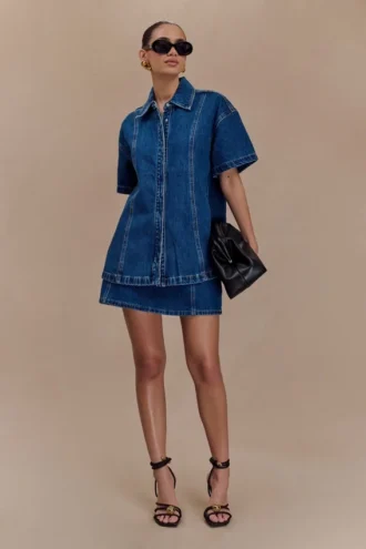 Maya Oversized Denim Shirt – Dark Blue