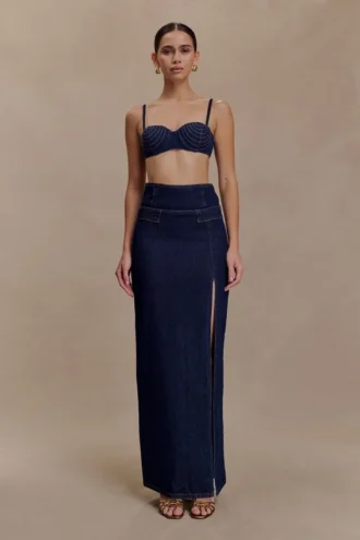 Maylena High Rise Denim Maxi Skirt – Indigo Blue
