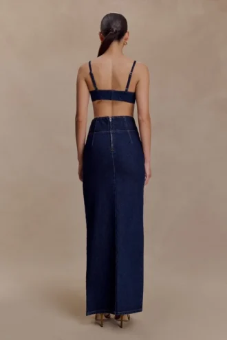 Maylena High Rise Denim Maxi Skirt – Indigo Blue