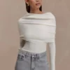 Mazie Asymetrical Cashmere Blend Long Sleeve Knit Top – Ivory