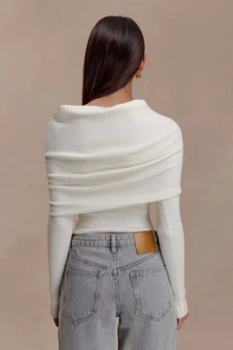 Mazie Asymetrical Cashmere Blend Long Sleeve Knit Top – Ivory
