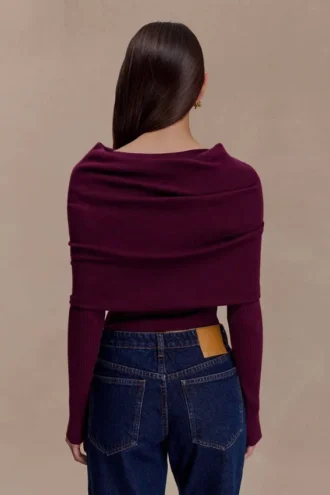 Mazie Asymetrical Cashmere Blend Long Sleeve Knit Top – Plum