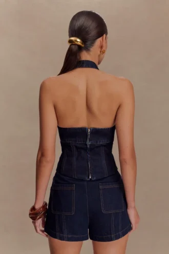 Meadow Denim Corset Halter Top – Indigo Blue