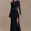 Megan Slinky And Mesh Maxi Dress – Black