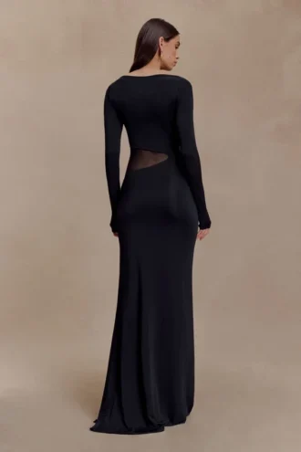Megan Slinky And Mesh Maxi Dress – Black
