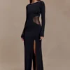 Megan Slinky And Mesh Maxi Dress – Black