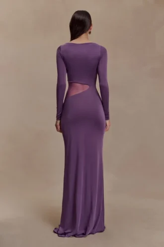 Megan Slinky And Mesh Maxi Dress – Purple