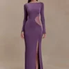 Megan Slinky And Mesh Maxi Dress – Purple