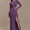 Megan Slinky And Mesh Maxi Dress – Purple