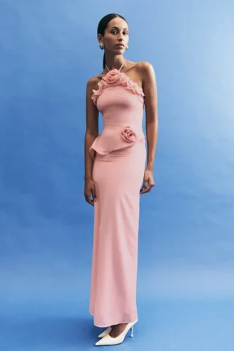 Melissa Chiffon Flower Maxi Dress – Baby Pink