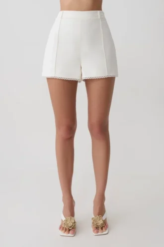Melody Linen Short With Lace – White Melody Linen Short With Lace – White