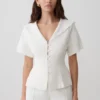Melody Short Sleeve Shirt With Lace Collar – White Melody Short Sleeve Shirt With Lace Collar – White