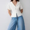 Melody Short Sleeve Shirt With Lace Collar – White Melody Short Sleeve Shirt With Lace Collar – White