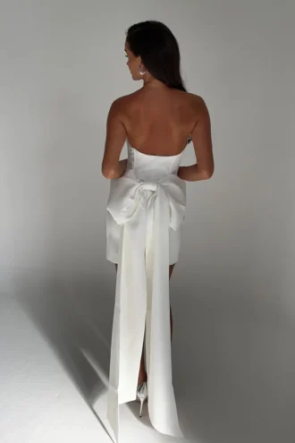 Meredith Strapless Bow Mini Dress – White
