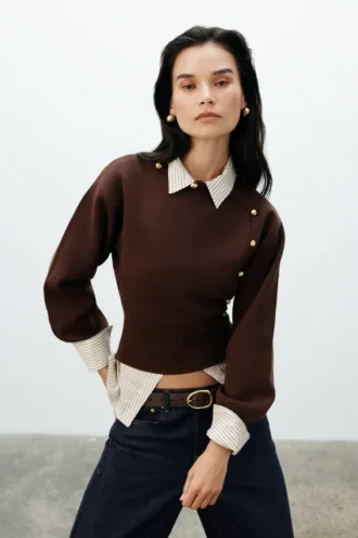Mertyle Aysmetrical Knit Jumper – Deep Chocolate