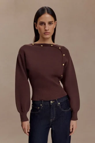 Mertyle Aysmetrical Knit Jumper – Deep Chocolate