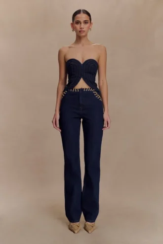 Meryl Lace Up Denim Jean – Indigo Blue