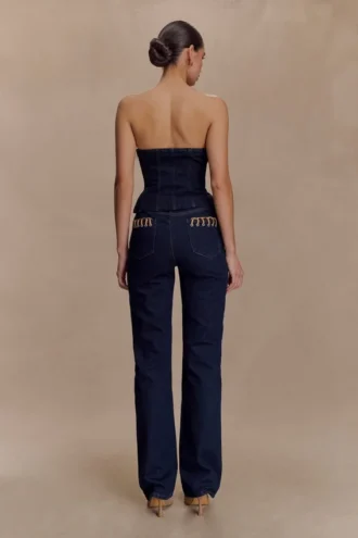 Meryl Lace Up Denim Jean – Indigo Blue