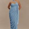 Micaela Chiffon Gathered Maxi Dress – Alaskan Blue