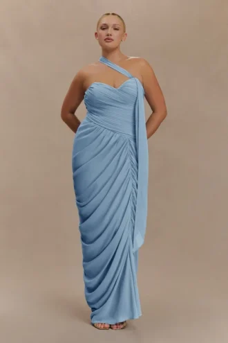 Micaela Chiffon Gathered Maxi Dress – Alaskan Blue