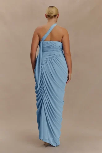 Micaela Chiffon Gathered Maxi Dress – Alaskan Blue