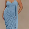 Micaela Chiffon Gathered Maxi Dress – Alaskan Blue