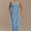 Micaela Chiffon Gathered Maxi Dress – Alaskan Blue