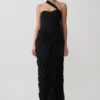Micaela Chiffon Gathered Maxi Dress – Black Micaela Chiffon Gathered Maxi Dress – Black
