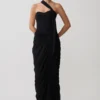 Micaela Chiffon Gathered Maxi Dress – Black Micaela Chiffon Gathered Maxi Dress – Black