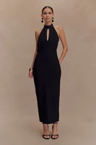 Mierah Halter Midi Dress – Black