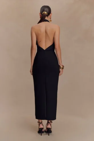 Mierah Halter Midi Dress – Black