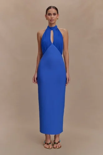 Mierah Halter Midi Dress – Cobalt Blue