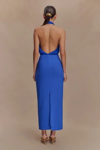 Mierah Halter Midi Dress – Cobalt Blue