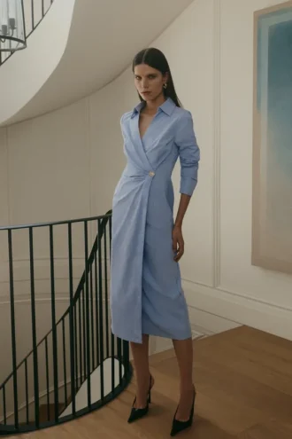 Mikaila Asymmetric Shirt Dress – Blue