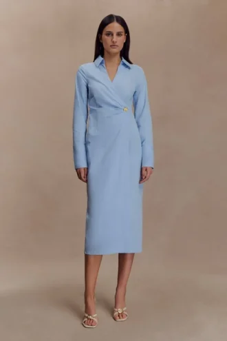 Mikaila Asymmetric Shirt Dress – Blue
